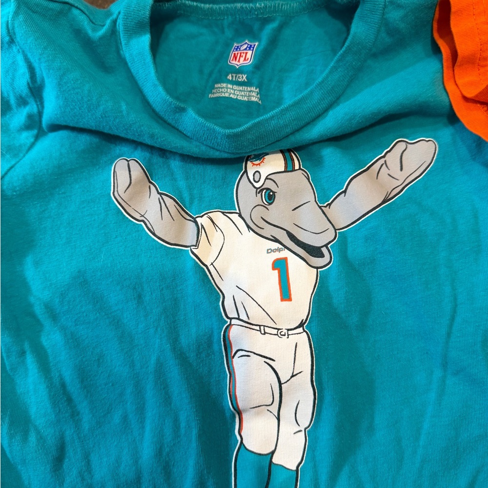 NFL Miami Dolphins Kids Tees in Aqua Blue & Orange toddler size 4 bundle lot - Picture 2 of 3